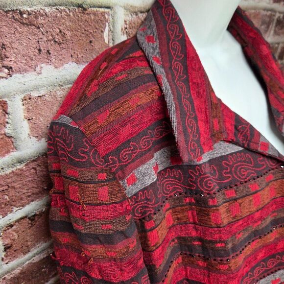 Alfred Dunner Vintage Aztec Cardigan | Women’s 24W | Red Open Front Jacket - Picture 3 of 8